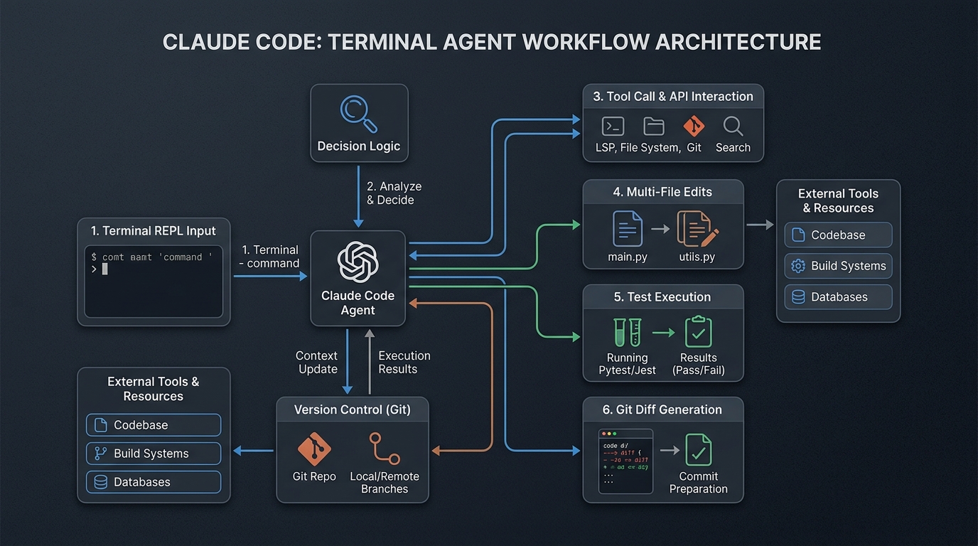 Claude Code Terminal Agent Workflow Architecture Diagram